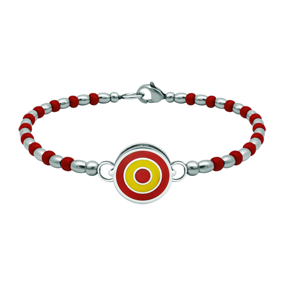 Silver and steel bracelet "Flag of Spain"Ref. code: PU2796Rigid steel ball bracelet with the flag of Spain carved in sterling silver and enameled in the oven.