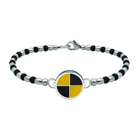 Nautical silver and steel bracelet "Nautical Flag"Ref. code: PU2797Personalized rigid steel bead bracelet with the nautical flag of your name carved in sterling silver and enameled in the oven.
