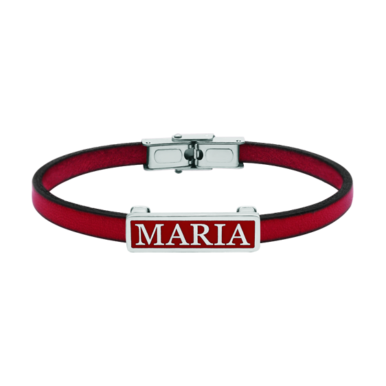 Personalisiertes Silber- und LederarmbandRef. Code: PU28035 mm dickes, flaches Lederarmband, personalisiert mit Ihrem Namen, der in Sterlingsilber eingraviert und im Ofen emailliert wird.