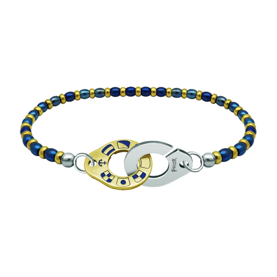 Gold bracelet "Nautical flags"Ref. code: PU2808Steel and gold plated beads bracelet personalized with nautical flags representing your name carved in 18kt gold forming an exclusive clasp.