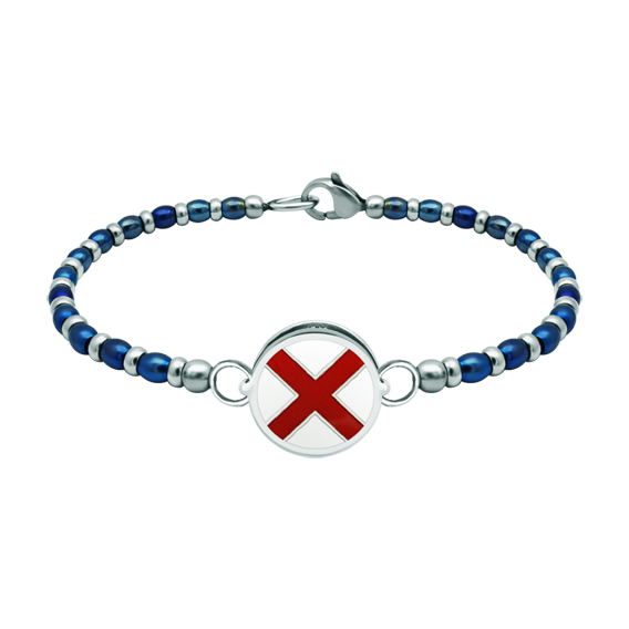 Bracelet nautique en argent et en acier "Nautical Flag"Referencia: PU2811Bracelet personnalisé en perles d'acier rigide avec le drapeau nautique de votre nom sculpté en relief dans l'argent et émaillé au four.