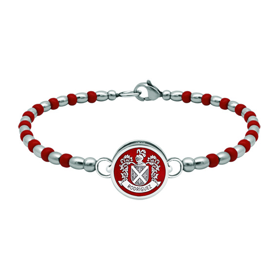 Personalized silver and steel bracelet "Heraldic shield"Ref. code: PU2819Rigid steel ball bracelet with the heraldic coat of arms of your surname carved in sterling silver and enameled in the oven.