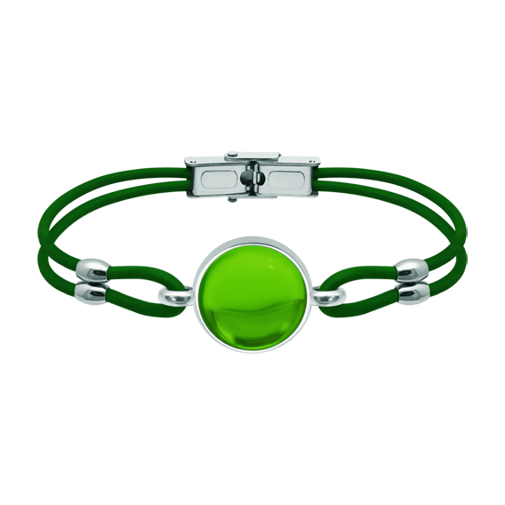Pulsera de plata y cuero con cabujón cristal de colores de 16mm.Referencia: PU2851Pulsera de cuero de 3mm de grosor y plata de ley con un cabujón de cristal de colores de 16mm.