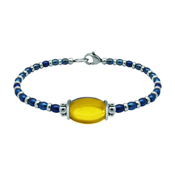 Pulsera de plata y acero con cristal ovalado de colores 18x13mmReferencia: PU2853Pulsera de bolas de acero y plata de ley con un cabujón de cristal de colores de 18x13mm.
