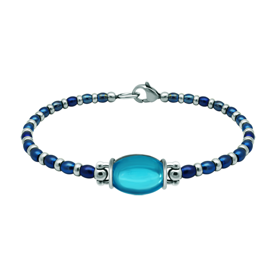 Bracelet en argent et acier inoxydable avec verre coloré ovale 16x12mmReferencia: PU2854Bracelet en acier inoxydable et argent sterling avec un cabochon en verre coloré de 16x12mm.