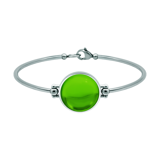 Silver and steel bracelet with colored crystal 18mmRef. code: PU2862Rigid steel and sterling silver bracelet with an 18mm colored crystal cabochon.