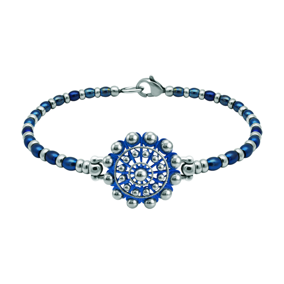 Pulsera Boton Charro plata y acero 22mmReferencia: PU2871Pulsera de bolas de acero con Boton Charro de 22mm fabricado en plata de ley esmaltada a mano.