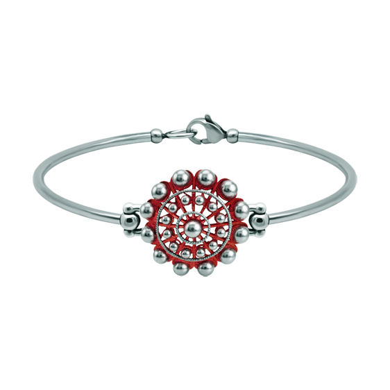Pulsera Boton Charro plata y acero 22mmReferencia: PU2874Pulsera de acero con Boton Charro de 22mm fabricado en plata de ley esmaltada a mano.