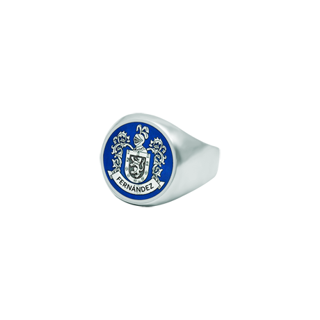 Bague chevalière en argent émaillé avec écusson héraldiqueReferencia: SR0368Bague chevalière en argent sterling avec un blason héraldique de son nom de famille émaillé à la main.