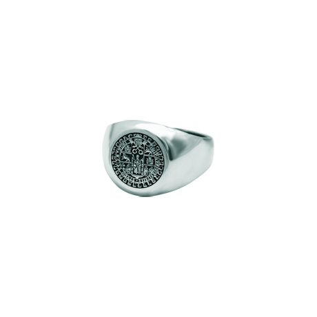 Bague en argent "Bouclier de l'Université de Salamanque"Referencia: SR0370Bague chevalière en argent avec les armoiries de l'Université de Salamanque gravées dessus.
