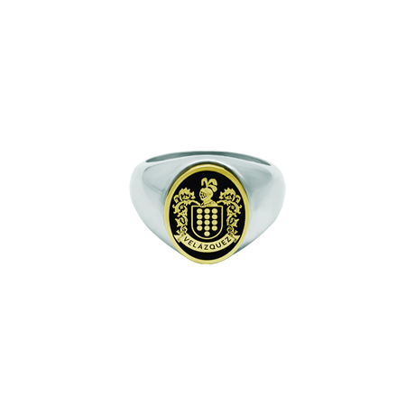 Chevalière héraldique en or émailléReferencia: SR0386Bague sceau en argent sterling avec les armoiries héraldiques de son nom de famille en or 18 carats émaillées à la main.