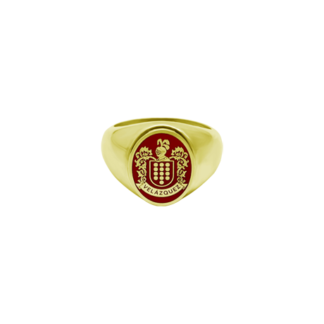 Chevalière héraldique en or émailléReferencia: SR0387Bague de sceau en or 18 carats avec les armoiries héraldiques de son nom de famille émaillées à la main.