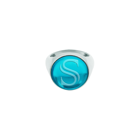 Bague personnalisée en argent avec initiale gravée en cristalReferencia: SR0396Bague en argent sterling avec un cabochon de cristal coloré de 16 mm et personnalisée avec votre initiale gravée.