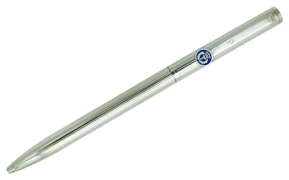 Silver ballpoint pen with Pharmacy coat of arms (Blue)Ref. code: BL0096Elegant silver ballpoint pen in classic style, decorated with a fine line design.Ideal for gifts, special occasions or professional use.The cap and body are made of solid sterling silver with a shiny finish.The ink loading system is compatible with standard refills.The closure is of the swivel and retractable type.Manufactured entirely in Germany.It can be personalized with the name engraved in relief.Size: 140x9mm.
