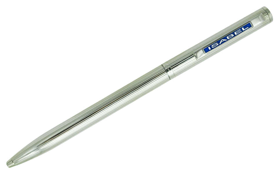Personalized silver ballpoint pen with enameled nameRef. code: BL0115Elegant silver ballpoint pen in classic style, decorated with a fine line design.Ideal for gifts, special occasions or professional use.The cap and body are made of solid sterling silver with a shiny finish.The ink loading system is compatible with standard refills.The closure is of the swivel and retractable type.Manufactured entirely in Germany.It can be personalized with the name engraved in relief.Size: 140x9mm.