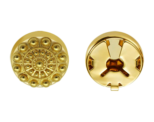 Vergoldete Charro-KnopfabdeckungenRef. Code: CB0001Vergoldeter Knopfdeckel mit Charro-Knopf im Volumen.Gr&ouml;&szlig;e: 16x16mm.