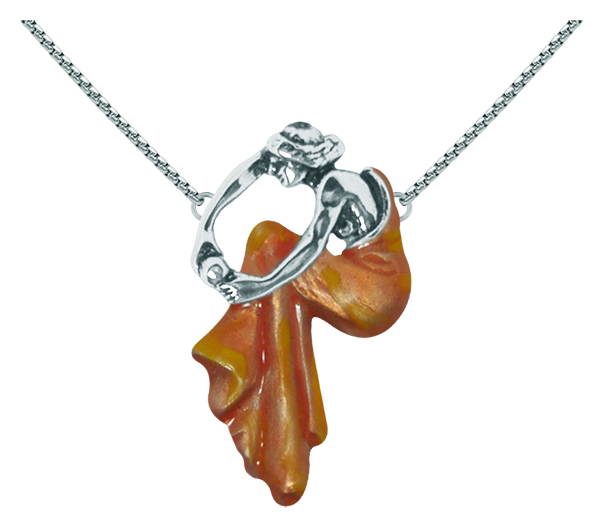 Pendentif Art Nouveau en argent "Femme assise" (Orange)Referencia: CO0011Pendentif Art nouveau en argent sterling.Robe émaillée à la main.Pièces de musée inspirées des œuvres les plus représentatives des mouvements Art nouveau et Art déco, et du modernisme de la fin du XIXe siècle et du début du XXe siècle.Medida: 30x51mm.