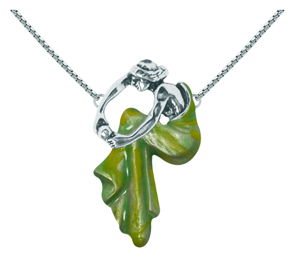 Pendentif Art Nouveau en argent "Femme assise" (Vert)Referencia: CO0011Pendentif Art nouveau en argent sterling.Robe émaillée à la main.Pièces de musée inspirées des œuvres les plus représentatives des mouvements Art nouveau et Art déco, et du modernisme de la fin du XIXe siècle et du début du XXe siècle.Medida: 30x51mm.