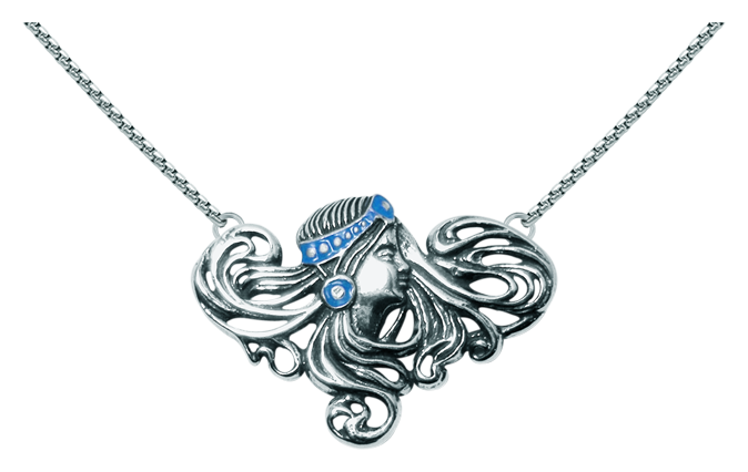 Silberner Jugendstil-Anhänger "Frau mit Diadem" (Blau)Ref. Code: CO0029Jugendstil-Anhänger aus Sterlingsilber.Handemailliertes Stirnband.Museumsstücke, die von den repräsentativsten Werken des Jugendstils, des Art déco und des Modernismus des späten 19. und frühen 20. Jahrhunderts inspiriert sind.Gr&ouml;&szlig;e: 44x30mm.