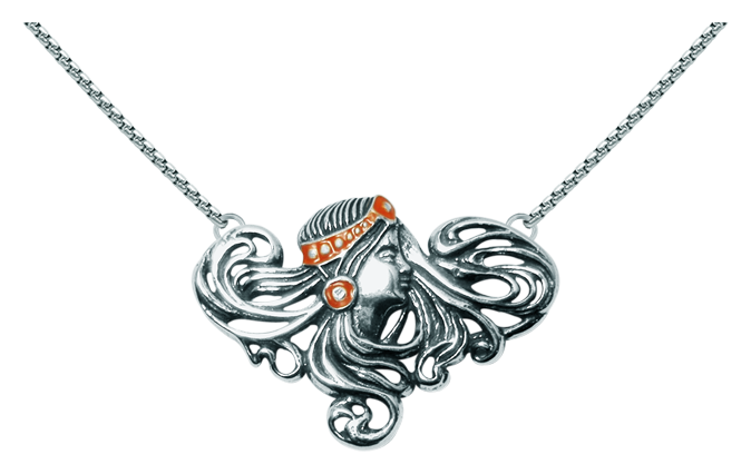 Pendentif Art Nouveau en argent "Femme au diadème" (Orange)Referencia: CO0029Pendentif Art nouveau en argent sterling.Bandeau émaillé à la main.Pièces de musée inspirées des œuvres les plus représentatives des mouvements Art nouveau et Art déco, et du modernisme de la fin du XIXe siècle et du début du XXe siècle.Medida: 44x30mm.