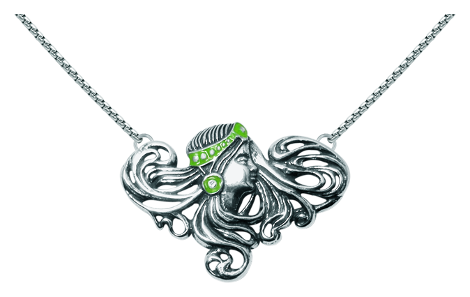 Pendentif Art Nouveau en argent "Femme au diadème" (Vert)Referencia: CO0029Pendentif Art nouveau en argent sterling.Bandeau émaillé à la main.Pièces de musée inspirées des œuvres les plus représentatives des mouvements Art nouveau et Art déco, et du modernisme de la fin du XIXe siècle et du début du XXe siècle.Medida: 44x30mm.