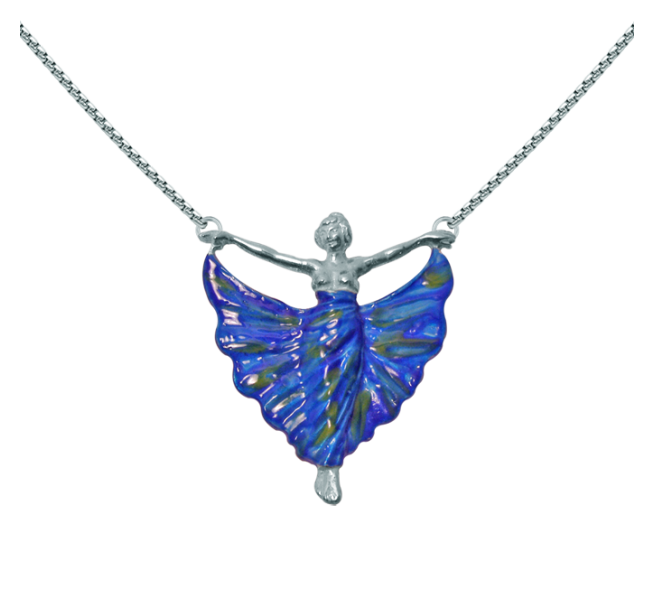 Pendentif Art nouveau en argent "Ballerina"Referencia: CO0032Pendentif Art nouveau en argent sterling.Robe émaillée à la main.Pièces de musée inspirées des œuvres les plus représentatives des mouvements Art nouveau et Art déco, et du modernisme de la fin du XIXe siècle et du début du XXe siècle.Medida: 37x47mm.