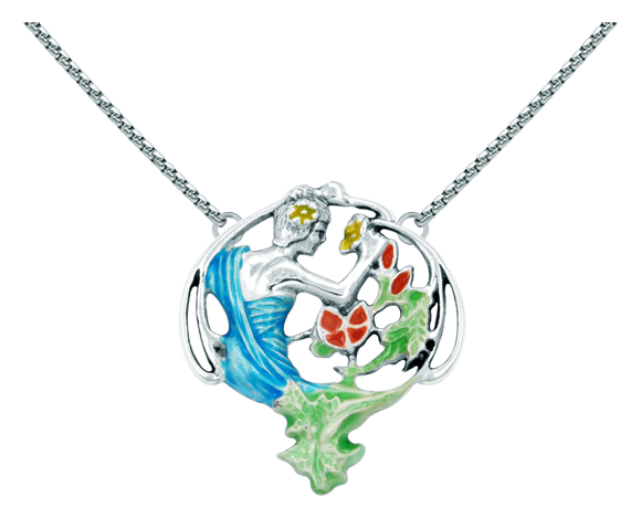 Pendentif Art Nouveau en argent "Femme avec fleurs"Referencia: CO0039Pendentif Art nouveau en argent sterling.Émaillé à la main.Pièces de musée inspirées des œuvres les plus représentatives des mouvements Art nouveau et Art déco, et du modernisme de la fin du XIXe siècle et du début du XXe siècle.Medida: 35x39mm.