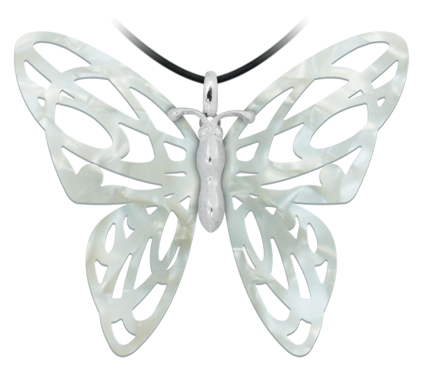 Colgante "Mariposa" Art NouveauReferencia: CO0914Colgante fabricado en plata de ley y celulosa de nácar.Piezas de museo inspiradas en las obras mas representativas del movimiento Art Nouveau y Art Déco, y del modernismo de finales del siglo XIX y principios del siglo XX.Medida: 75x61mm.