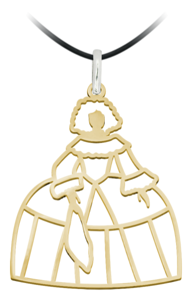 Pendentif plaqué or "Contour de Menina"Referencia: CO1288Pendentif en acier inoxydable plaqué or.Medida: 45x51mm.