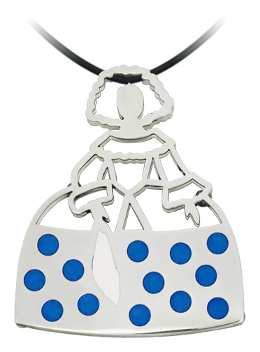 Pendentif en argent émaillé "Menina flamenca" (Bleu)Referencia: CO1303Pendentif en acier émaillé à la main.Medida: 43x51mm.
