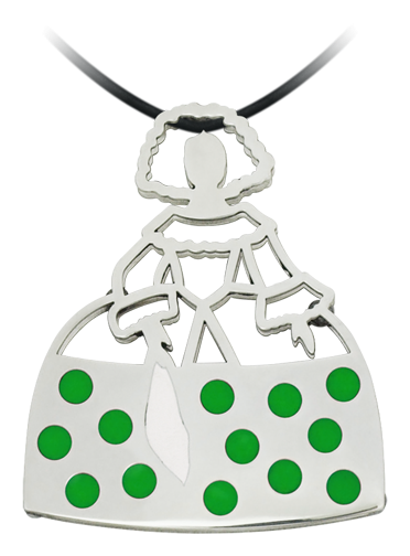 Pendentif en argent et acier émaillé "Fille flamande" (Vert)Referencia: CO1303Pendentif en acier émaillé à la main.Medida: 43x51mm.
