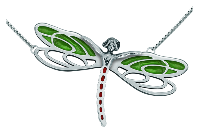 Pendentif Art Nouveau en argent "Nymphe avec ailes de libellule" (Vert)Referencia: CO1566Pendentif en acier inoxydable poli et en argent sterling émaillé.Pièces de musée inspirées des œuvres les plus représentatives des mouvements Art nouveau et Art déco, et du modernisme de la fin du XIXe siècle et du début du XXe siècle.Medida: 70x39mm.