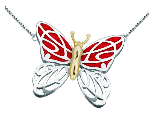 Pendentif en or et argent "Papillon aux ailes émaillées Art Nouveau" (Rouge)Referencia: CO1584Pendentif en acier inoxydable poli et en argent sterling émaillé.Pièces de musée inspirées des œuvres les plus représentatives des mouvements Art nouveau et Art déco, et du modernisme de la fin du XIXe siècle et du début du XXe siècle.Medida: 50x41mm.
