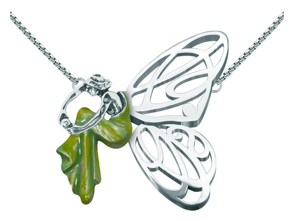 Pendentif Art nouveau en argent et acier inoxydable "Femme assise avec ailes de papillon" (Vert)Referencia: CO1587Pendentif en acier inoxydable poli et en argent sterling émaillé.Pièces de musée inspirées des œuvres les plus représentatives des mouvements Art nouveau et Art déco, et du modernisme de la fin du XIXe siècle et du début du XXe siècle.Medida: 45x45mm.