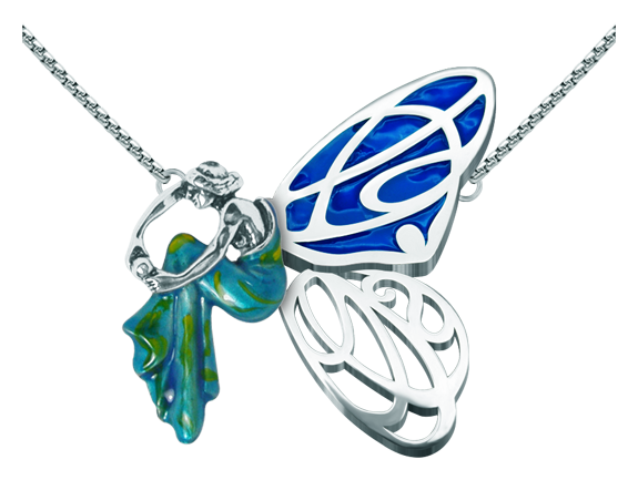 Pendentif Art nouveau en argent émaillé et acier inoxydable "Femme assise avec ailes de papillon" (Bleu)Referencia: CO1588Pendentif en acier inoxydable poli et en argent sterling émaillé.Pièces de musée inspirées des œuvres les plus représentatives des mouvements Art nouveau et Art déco, et du modernisme de la fin du XIXe siècle et du début du XXe siècle.Medida: 45x45mm.