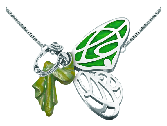 Pendentif Art nouveau en argent émaillé et acier inoxydable "Femme assise avec ailes de papillon" (Vert)Referencia: CO1588Pendentif en acier inoxydable poli et en argent sterling émaillé.Pièces de musée inspirées des œuvres les plus représentatives des mouvements Art nouveau et Art déco, et du modernisme de la fin du XIXe siècle et du début du XXe siècle.Medida: 45x45mm.