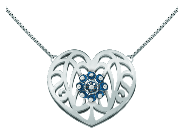 Colgante de plata "Corazón Art Nouveau con Botón Charro de Salamanca" (Azul)Referencia: CO1602Colgante fabricado en plata de ley esmaltada a mano con cadena de acero.Piezas de museo inspiradas en las obras mas representativas del movimiento Art Nouveau y Art Déco, y del modernismo de finales del siglo XIX y principios del siglo XX.Medida: 40x36mm.