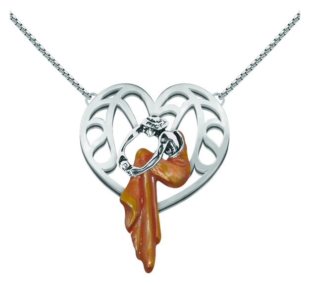 Pendentif Art Nouveau en argent "Coeur" (Orange)Referencia: CO1603Pendentif en argent sterling émaillé à la main et chaîne en acier.Pièces de musée inspirées des œuvres les plus représentatives des mouvements Art nouveau et Art déco, et du modernisme de la fin du XIXe siècle et du début du XXe siècle.Medida: 40x45mm.