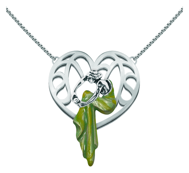 Pendentif Art Nouveau en argent "Coeur" (Vert)Referencia: CO1603Pendentif en argent sterling émaillé à la main et chaîne en acier.Pièces de musée inspirées des œuvres les plus représentatives des mouvements Art nouveau et Art déco, et du modernisme de la fin du XIXe siècle et du début du XXe siècle.Medida: 40x45mm.