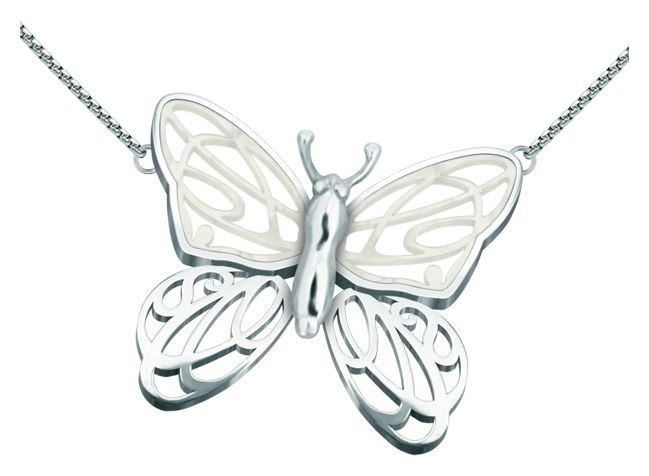 Pendentif en argent et nacre "Papillon avec ailes Art Nouveau" (Blanc)Referencia: CO1617Pendentif papillon Art Nouveau en argent sterling et acier.Pièces de musée inspirées des œuvres les plus représentatives des mouvements Art nouveau et Art déco, et du modernisme de la fin du XIXe siècle et du début du XXe siècle.Medida: 50x41mm.
