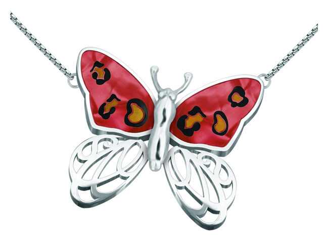 Pendentif Art Nouveau en argent "Papillon avec taches de léopard" (Rouge)Referencia: CO1619Pendentif Art Nouveau en argent sterling et acier avec papillon tacheté de léopard.Pièces de musée inspirées des œuvres les plus représentatives des mouvements Art nouveau et Art déco, et du modernisme de la fin du XIXe siècle et du début du XXe siècle.Medida: 50x41mm.