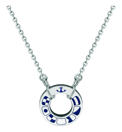 Pendentif en argent et en acier "Drapeaux nautiques"Referencia: CO1841Pendentif personnalisé en forme de roue avec des drapeaux nautiques représentant votre nom, sculpté dans de l'argent sterling et émaillé au four dans une couleur.Medida: 20x20mm.