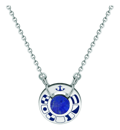 Anhänger aus Silber, Stahl und Lapislazuli "Nautische Flaggen" (Lapis lazuli)Ref. Code: CO1845Personalisierter Rad-Anhänger mit nautischen Flaggen, die Ihren Namen darstellen, aus Sterlingsilber geschnitzt und einfarbig einbrennlackiert, mit einem Lapislazuli in der Mitte.Gr&ouml;&szlig;e: 20x20mm.