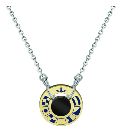 Anhänger aus Gold, Stahl und schwarzem Onyx "Nautische Flaggen" (Onix)Ref. Code: CO1852Personalisierter Radanhänger mit nautischen Flaggen, die Ihren Namen darstellen, aus 18 kt Gold geschnitzt und einfarbig einbrennlackiert, mit einem schwarzen Onyx in der Mitte.Gr&ouml;&szlig;e: 20x20mm.