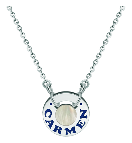 Personalisierter Anhänger aus Silber, Stahl und Perlmutt "Name" (Nacre)Ref. Code: CO1860Personalisierter Rad-Anhänger mit Ihrem Namen aus Sterlingsilber, einbrennlackiert, mit Perlmutt in der Mitte.Gr&ouml;&szlig;e: 20x20mm.