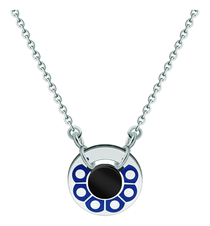 Anhänger aus emailliertem Silber, Stahl und Onyx "Rueda de Botón Charro de Salamanca" (Onix)Ref. Code: CO1867Ein Anhänger aus Sterlingsilber, einbrennlackiert, geschnitzt, Basrelief, Charro-Knopf-Rad, an einer Stahlkette mit Sicherheitsverschluss, mit einem schwarzen Onyx in der Mitte.Gr&ouml;&szlig;e: 20x20mm.