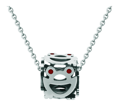 Pendentif en acier inoxydable "Cube de grenouilles"Referencia: CO1878Pendentif en acier avec 6 silhouettes de grenouilles formant un cube.Medida: 17x17mm.