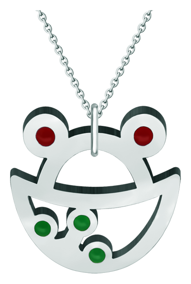 Anhänger aus Edelstahl "Froschsilhouette"Ref. Code: CO1881Anhänger aus gebranntem, emailliertem und poliertem Stahl.Gr&ouml;&szlig;e: 45x45mm.