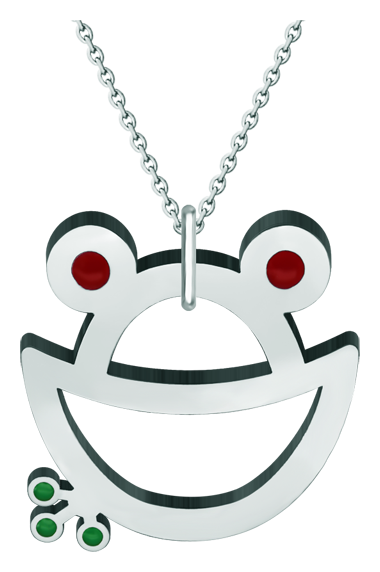 Pendentif en acier inoxydable "silhouette de grenouille"Referencia: CO1882Pendentif en acier poli et émaillé au four.Medida: 45x45mm.