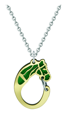 Pendentif en acier inoxydable et or "silhouette de cheval" (Vert)Referencia: CO1892Pendentif en or 18 carats et acier émaillé poli.Medida: 20x29mm.